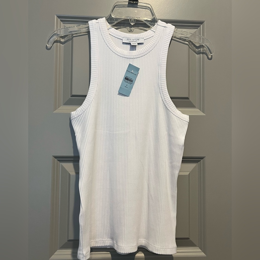 Ann Taylor Weekend White Ribbed Sleeveless Top